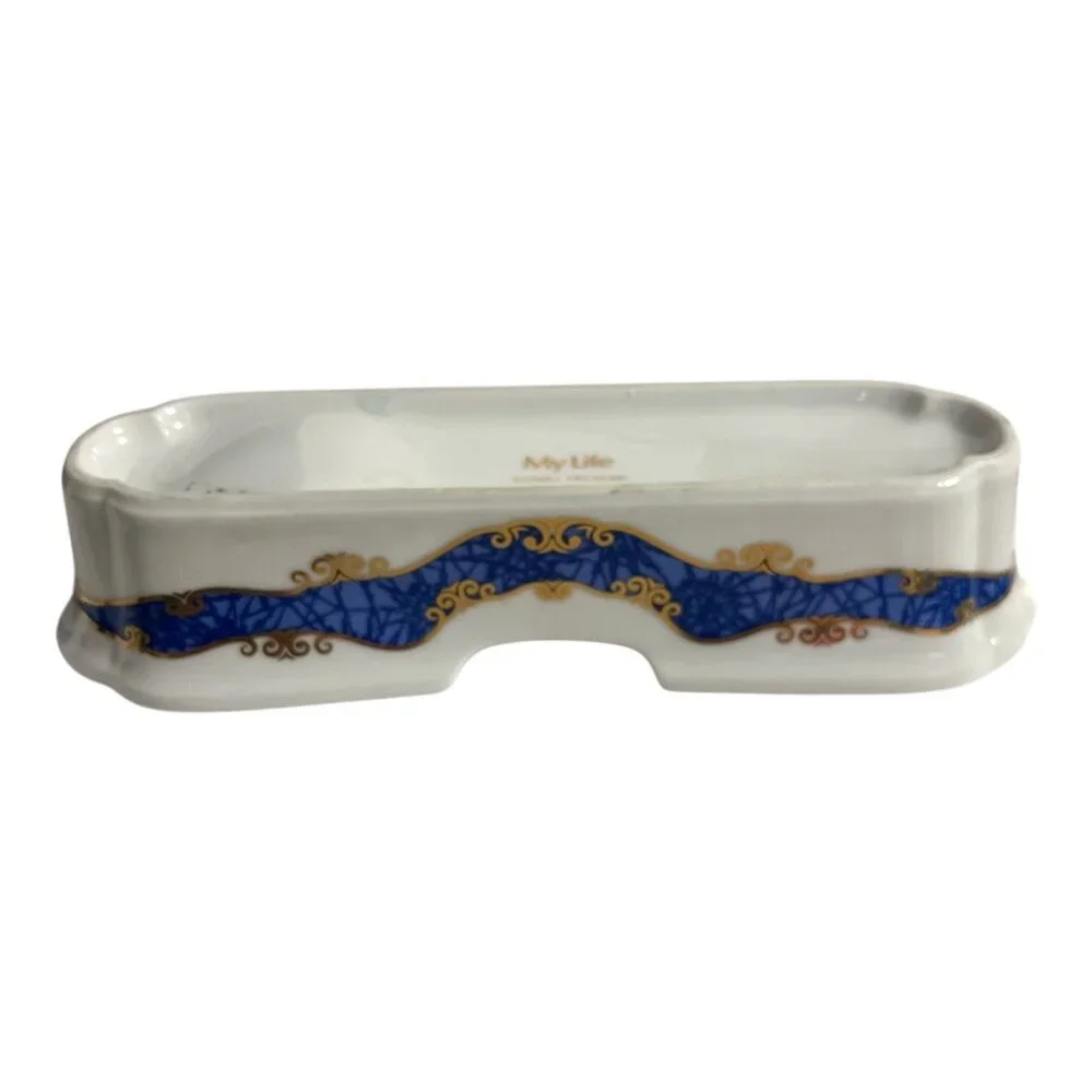 Vintage My Life Azabu Tatsumi Japanese Porcelain Chopstick / Utensil Rest Blue G